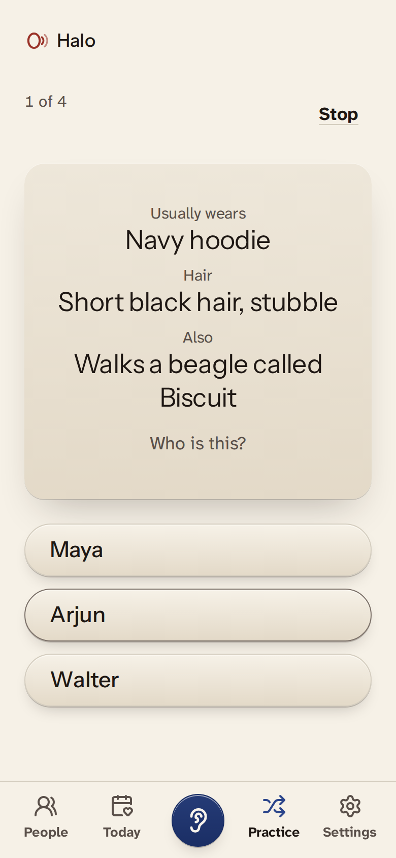 Practice: cue notes for someone and three names to choose from